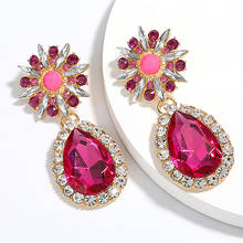 ZHINI New Korean Luxury Water Drop Earrings for Women Bohomia Rose Red Crystal Dangle Earring Rhinestone brincos Party Jewelry 2024 - buy cheap
