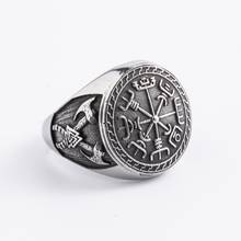 Anel de machado duplo viking, anel vintage de aço inoxidável com berloque padrão nórdico celtático para homens mr0001 2024 - compre barato