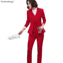 Conjunto de 3 piezas de chaqueta y pantalón para mujer, traje de trabajo de negocios, ropa profesional, uniforme rojo y negro, S-5XL 2024 - compra barato