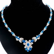 Красивое ожерелье из серебра для женщин, 95x80 мм, 28 г, с лондонским голубым топазом и белым жемчугом, подарок, 19-20 дюймов 2024 - купить недорого