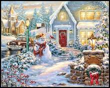 Counted Cross Stitch Kits Needlework Embroidery - 14 ct Aida DMC Color DIY Arts Handmade Home Decor - Silent Night Snowman 2024 - buy cheap