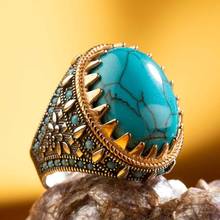 Anillo de Plata de Ley 925 para hombre, anillo de piedra azul con piedra turquesa, plata pura auténtica hecha en Turquía 2024 - compra barato