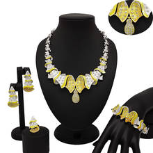 Dubai conjuntos de joias douradas para mulheres, joias com formato de folha de cristal, estilo clássico, colar, brincos, pulseira, joias de noiva 2024 - compre barato