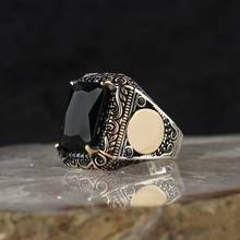 Zircon 925 prata gravado tradicional artesanal turco signet anel jóias presente para mulher 2024 - compre barato