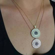 Gold color geometric round evil eye pendant necklace with full sparking CZ stone for women fashion charm Bohemia party jewelry 2024 - buy cheap