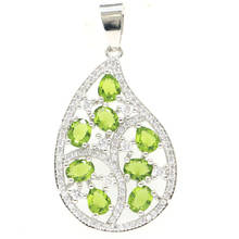 Pingente prateado 40x22mm, elegante, tamanho grande, 3.9g, criado, verde, peridoto, paris, topázio azul, cz para noiva, casamento 2024 - compre barato