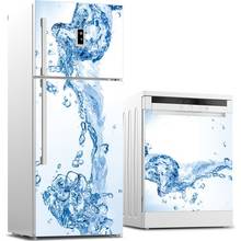 Adesivo de geladeira gota de água azul, arte de geladeira, lavadora de louça, invólucro de papel de parede 3d, acessórios de cozinha 2024 - compre barato
