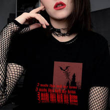 Eu fiz esta camiseta gótica da minha casa, unisex, fashion grunge estética preta, roupa de goth vintage 2024 - compre barato