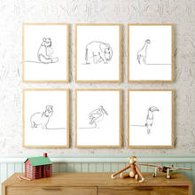 Arte de pared para guardería, póster de Animal e impresión de dibujo de líneas, minimalista, decoración de pared para habitación de niños, Galería moderna, pintura de lienzo de Arte de animales 2024 - compra barato