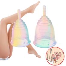 Colorido copo feminino grau médico silicone copo menstrual higiene feminina menstrual senhora copo período cuidados de saúde copo s/l tamanho 2024 - compre barato