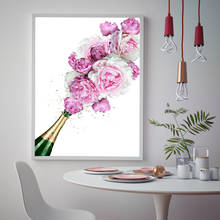 Champagne Bottle Watercolor Art Painting Kitchen Bar Wall Decor, Fashion Pink Champagne Alcohol Poster Canvas Print Wall Picture 2024 - buy cheap