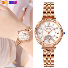 SKMEI-relojes de cuarzo de lujo para Mujer, a la moda pulsera de acero, con diamantes, regalos 2024 - compra barato