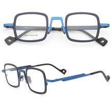 Retro Women Pure Titanium Eyeglasses Frames Optical Men Square Glasses Frames Fashion Full Rim Metal Spectacles Rx Eyewear Blue 2024 - buy cheap