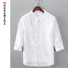 Camisa de linho branca masculina, camisa de três quartos casual, verão, respirável, camisa sólida de alta qualidade, camisa masculina nova 2021 l741 2024 - compre barato