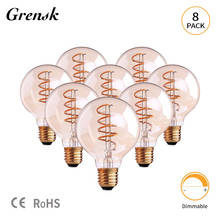 Grensk-lâmpada led de filamento vintage g95 e27, lâmpada led de globo espiral dimerizável, 3w, vidro fumado dourado, 2200k 2024 - compre barato