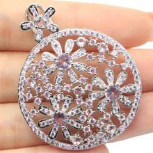 47x37mm Big European Design Created Pink Kunzite Flowers For Women Dating Silver Pendant 2024 - buy cheap