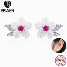BISAER Flower Stud Earrings 925 Sterling Silver Blooming Shell Orchid Earring For Women Party Wedding Fine Jewelry EFE055 2024 - buy cheap