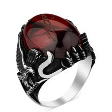 925 Sterling Silver Red Zircon Stone Kemal Ataturk Signed Mens Ring Eagle Bird Quality Special Unusual Fine Jewelry For Design 2024 - buy cheap