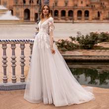 Thinyfull Simple Elegant Wedding Dresses V Neck A Line Bride Dresses Tulle Floor Length Lace Appliques Vestidos de novia 2020 2024 - buy cheap