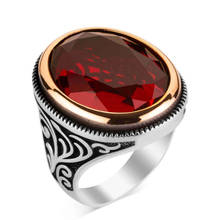 Plata esterlina 925 anillo de los hombres con facetas piedra circón color rojo Zirconia anillo de plata de los hombres, anillo de piedra roja 2024 - compra barato