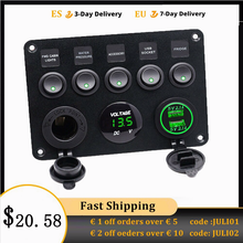 5Gang Car Boat Switch Panel Waterproof Digital Voltmeter Dual USB Port 12V Outlet Combination Car Marine LED Rocker Switch Panel 2024 - buy cheap