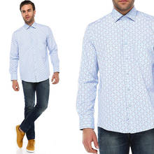 Blue Long Sleeve Men's Shirt Dot Plaid Button Down Shirt Men High Quality Regular Fit Spread Collar Made in Turkey varetta 2024 - buy cheap