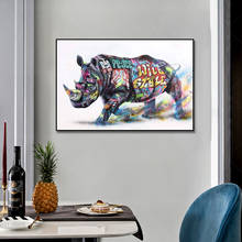 Pintura en lienzo con Graffiti Animal Rhino, póster impreso, arte de pared, imagen para sala de estar, decoración del hogar sin marco 2024 - compra barato