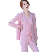Lenshin, комплект из 3 предметов, качественный жилет, брючный костюм, Офисная Женская одежда для работы, Женский деловой пиджак с укороченными брюками 2024 - купить недорого