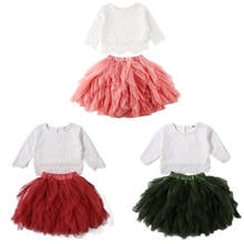 Focusnorm/От 1 до 6 лет; Комплект из 2 предметов; Платье для маленьких девочек; Кружевные топы; Гофрированная юбка-пачка; Комплект осенней одежды для девочек 2024 - купить недорого