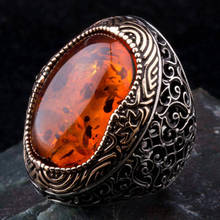 925 Sterling Silver Men's Ring With Big Synthetic Amber Stone Orange Elegant Unusual Luxury Jewelry New Design for Great Quality 2024 - buy cheap