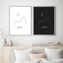 Pintura sobre lienzo de dibujo de línea de sol y luna para decoración del hogar, pintura de día, Dreamer, noche, Thinker, impresiones minimalistas en blanco y negro, imagen de pared 2024 - compra barato