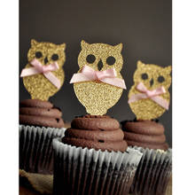 Custom Personalize glitter Owl Cupcake Toppers Woodland Party Decorations Fall Table Decor baby shower 2024 - buy cheap