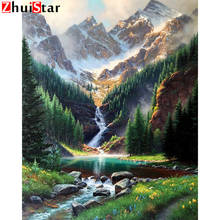 Strass 5d diy pintura diamante montanha rio cachoeira ponto cruz quadrado mosaico padrão arte diamante bordado 2024 - compre barato
