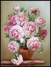 Counted Cross Stitch Kits Needlework - Crafts 14 ct Aida DMC Color DIY Arts Handmade Home Decor - Peony Flowers V 2024 - buy cheap