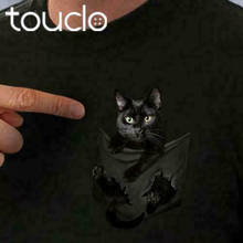 Camiseta con bolsillo de gato negro para hombre, Camisa de algodón, S-6XL 2024 - compra barato