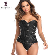 Steampunk Corset Bustier Gothic Clothing Vintage Satin Steel Boned with Chains Overbust Top For Women With Leather G String 2024 - buy cheap