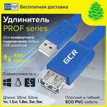 GCR Удлинитель PROF, 0.5m/0,75m, USB 2.0, AM/AF, плоский синий, морозостойкий 2024 - buy cheap