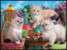 Counted Cross Stitch Kits Needlework Embrodery - Crafts 14 ct Aida Color DIY Arts Handmade Home Decor - Kitten Tea Party 2024 - buy cheap