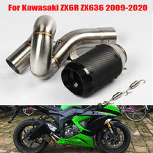 Tubo de escape para motocicleta, para kawasaki ninja zx6r zx636 2009 a 2020, com silenciador, para conexão de meio do cano 2024 - compre barato