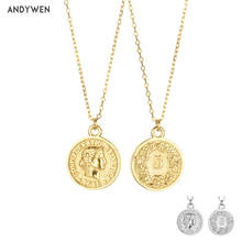 ANDYWEN 925 Sterling Silver Gold Coins Pendant Queen Long Chain Necklace 2021 Fashion Fine Jewelry Gift Women Styels Spring 2024 - buy cheap