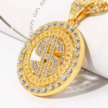New Hip-Hop Jewelry Big Rhinestone American Dollar Necklace & Pendant Trendy Yellow Gold Color Rope Chain For Men/Women 2024 - buy cheap