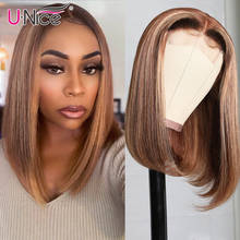 UNice Hair Short Straight Bob Wig 4x1 Lace Part Highlight Wig Human Hair Wigs for Black Women 14inch Brazilian Hair Wigs 2024 - buy cheap