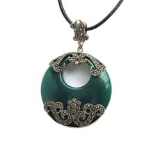 Pingente de agata verde natural taiyin, joias de boutique s925 de prata esterlina natural de ágata retro, exagerados 2024 - compre barato