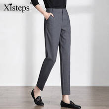 Xisteps Новинка Осень 2021 Черные Серые женские деловые брюки для офиса Женская одежда для работы брюки со средней талией 2024 - купить недорого