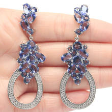 66x23mm Super Big European Design Created New Stone Iolite CZ For Ladies Bride Wedding Silver Earrings 2024 - buy cheap