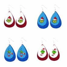2020 Faux Leather Earrings Merry Christmas Grinch Cool Santa Classic Two Layers Glitter гринч 2024 - buy cheap