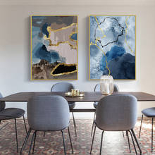 Poster abstrato de mármore dourado azul, tendência moderna, pintura minimalista em tela, impressões de arte de parede, imagem para decoração de interiores de sala de estar 2024 - compre barato