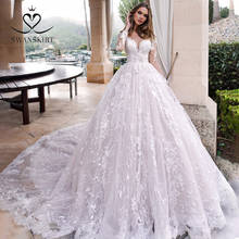 Long sleeves Ball Gown Wedding Dress Swanskirt K185 Sweetheart Appliques Lace Chapel Train Princess Bride Gown Vestido de Noiva 2024 - buy cheap