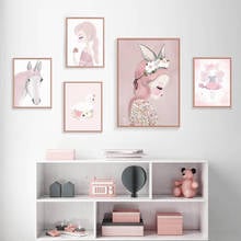 Sweet Pink Unicorn Girls Designs Nursery Decor Floral Canvas Paintings Poster Prints Wall Art Pictures Bedroom Home Decorations 2024 - buy cheap