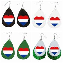Netherlands Flag Heart Earrings Faux Leather Teardrop Earrings 2024 - buy cheap